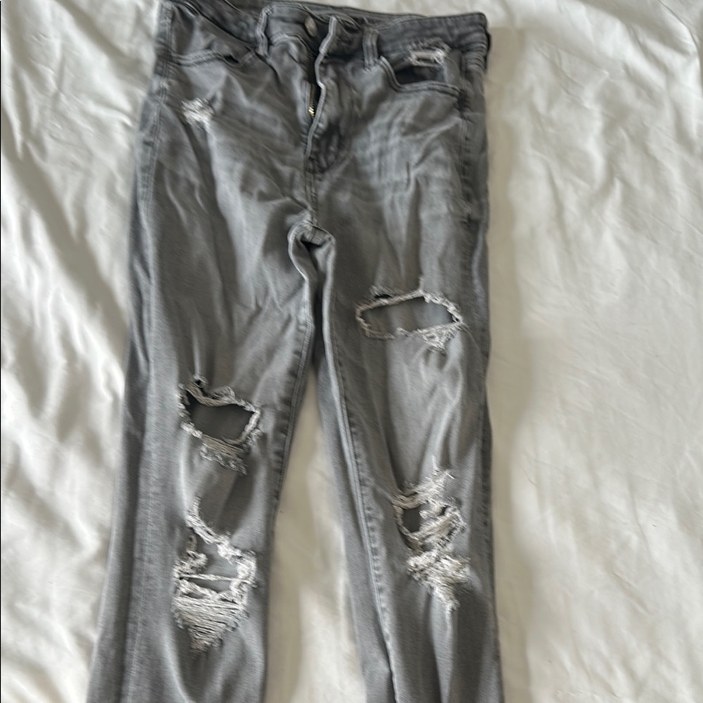 Women's Distressed Gray Jeans